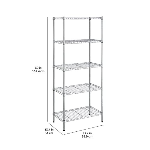 Amazon Basics Narrow Storage Unit with 4 Shelves, Height Adjustable Shelves and Leveling Feet, Maximum Weight 363 kg, Black, 34 cm D x 58.9 cm W x 121.9 cm H