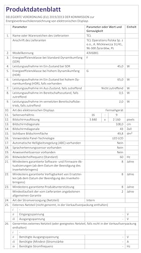 TCL 43V6C 43 Inch 4K UHD Smart TV - HDR10+, HVA Panel, Dolby Vision, Google TV, HDMI 2.1, DVB-T2/C/S2, Bluetooth 5.2, Voice Control with Alexa & Google Assistant
