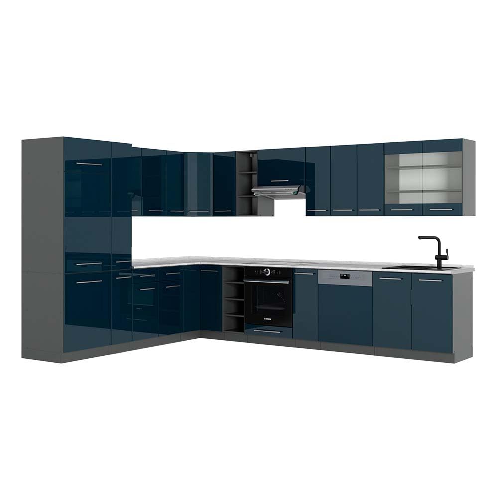 Vicco Fame-Line Corner Kitchen 257 x 347 cm White High Gloss / Anthracite without Worktop