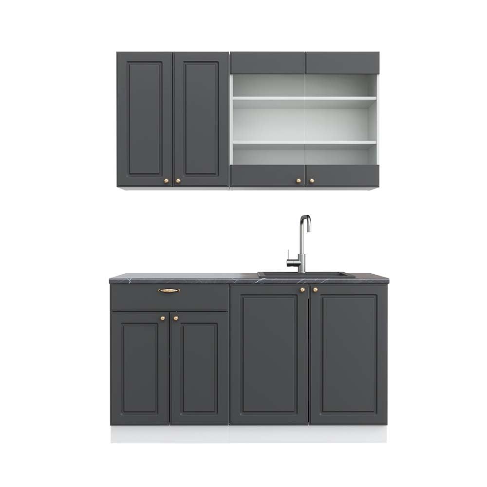 Vicco Fame-Line Single Built-In Kitchen Unit, 140 cm, High-Gloss Fame-Line (Anthracite, High Gloss)