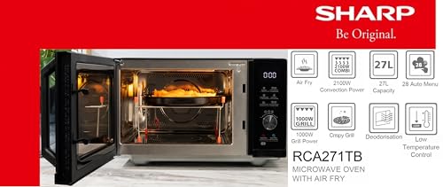Sharp R843INW 3-in-1 microwave with hot air, grill and convection / 25 L / 800 W / 1000 W grill / 2500 convection / 10 automatic programs / pizza program / metal turntable (30 cm) / silver