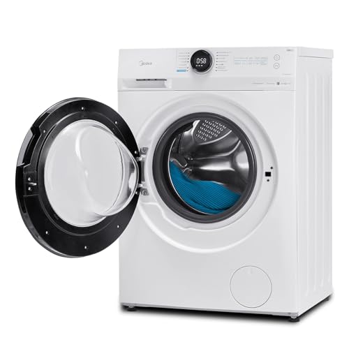 Midea MF200W80WB-14AS Washing Machine, 8 kg, Energy Efficiency Class A, Automatic Volume, Steam Care, Refill Function, 1400 rpm, Time Saving, Turbo, Only 48 cm Deep, App Control, AquaStop, White