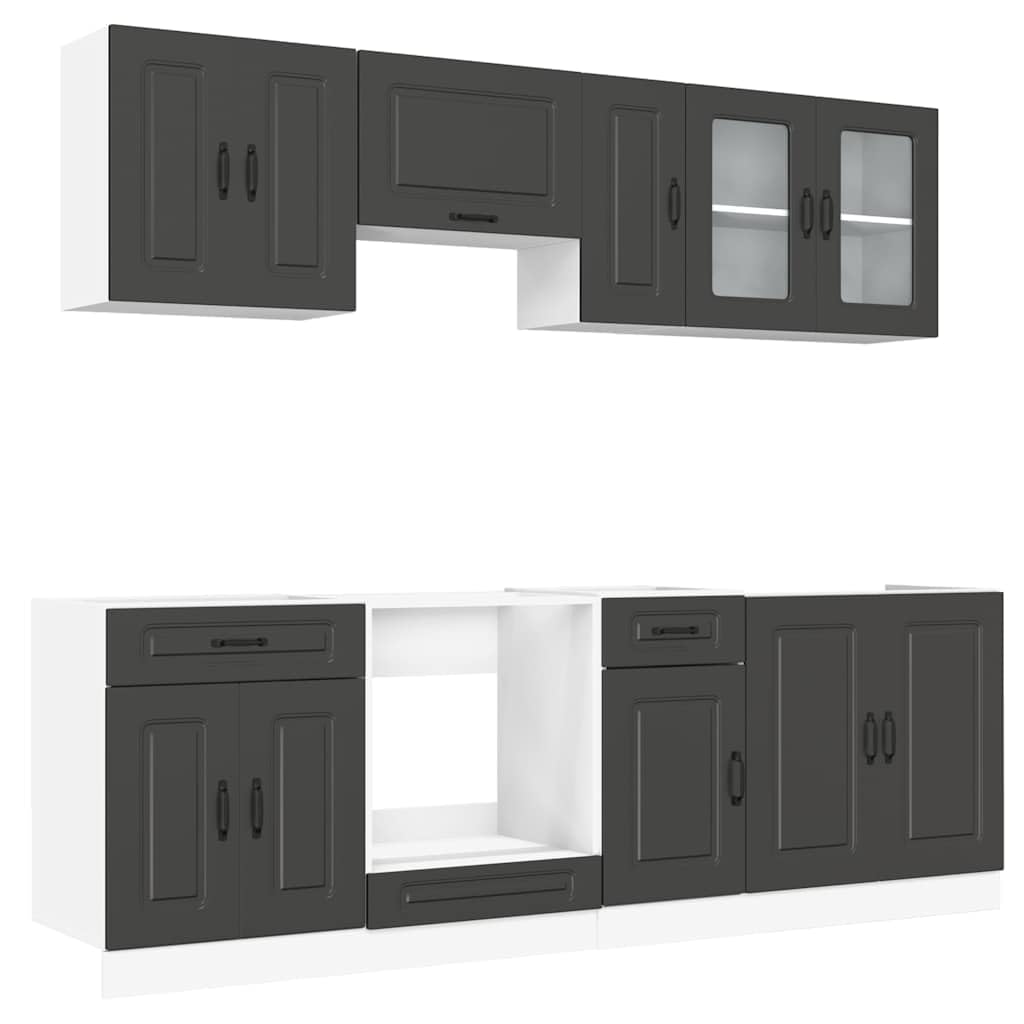 8-Piece Kitchen Cabinet Set, Wood Material, Kitchen Unit, Fitted Kitchen, Cabinet Set, Base Cabinet, Kitchen Cabinet, Wall Cabinet, Black