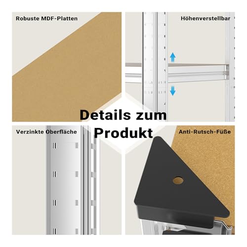 Wiltec Heavy Duty Shelving Unit 160 x 60 x 180 cm, 175 kg Shelf, Galvanised Steel, Load Shelving Unit with 4 Shelves, Workshop Shelving