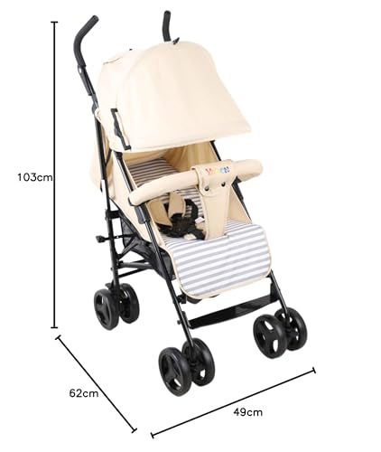 YALION Pushchair Buggy Travel Buggy Small Foldable 5 Reclining Positions Leg Warmer Shopping Basket Sun Canopy 360° Wheels Children's Buggy up to 15 kg Beige