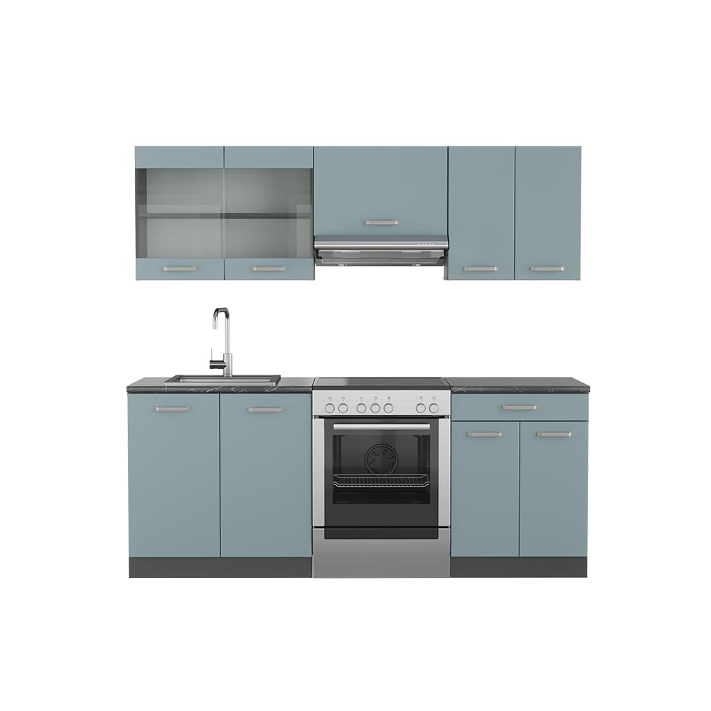 Vicco R-Line Kitchen Unit, White Country House / Anthracite, 200 cm without Worktop