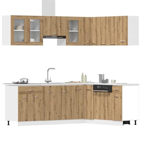 ACAGALA 11-Piece Kitchen Cabinet Set, Corner Kitchen, Kitchen Unit, Adjustable Kitchen Unit, L-Shaped Kitchen Unit, White Wood Material, Kitchen Complete Without Worktop, Kitchen Cabinet, Wall