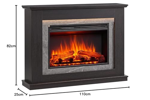 BALDERIA Alexios Electric Fireplace with Heater, 1000/2000 W, Realistic 3D Flame Effect, LED Lighting, Programmable Remote Control, Timer, Thermostat, Light Brown