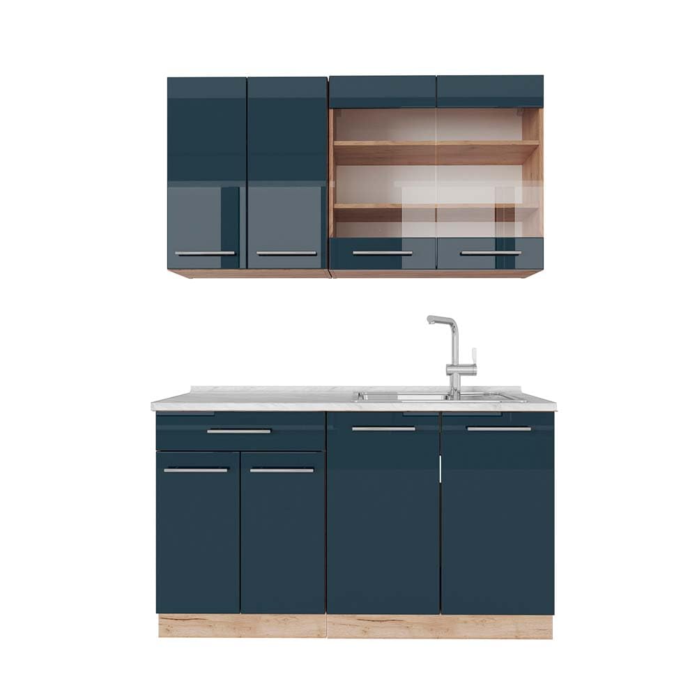Vicco Kitchen Unit, Kitchen Block, Fitted Kitchen, Fame-Line, Single, Country House, 140 cm, Modern Kitchen Cabinets, Sink Cabinets, Drawers Cabinet Base, Wall Cupboard, Wall Glass Cabinet (Oak, Anthracite, Gold)