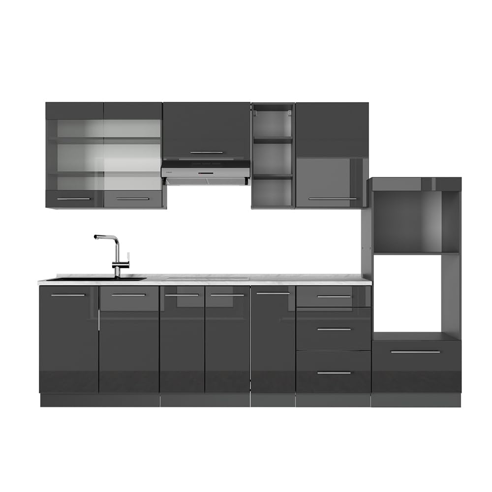 Vicco Kitchen Unit Fame-Line Goldkraft Oak / Anthracite 280 cm without Worktop