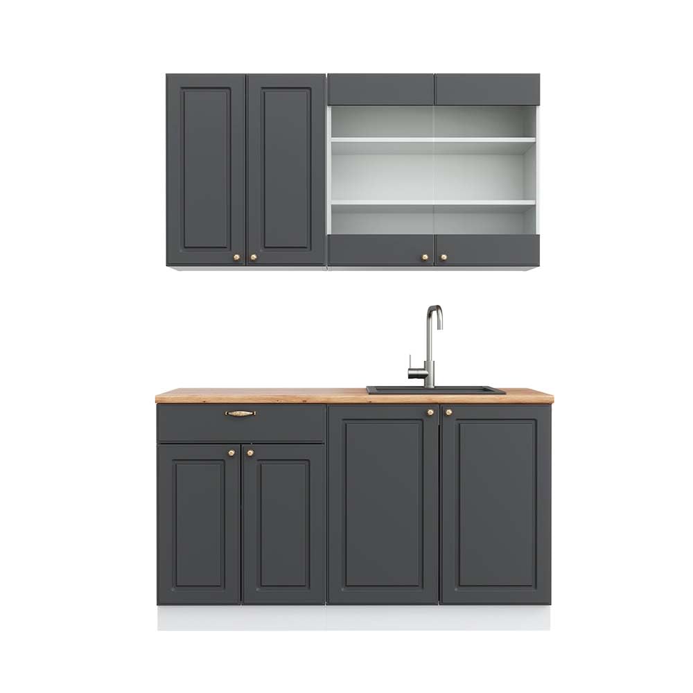 Vicco Fame-Line Single Built-In Kitchen Unit, 140 cm, High-Gloss Fame-Line (Anthracite, High Gloss)