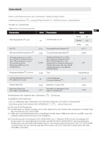 Midea SU 5.35X14CS Dishwasher Base, 14 MGD, Dishwasher 60 cm, Home Connect, Hygiene Care+, Machine Care +, Extra Drying, Half Load, 44 db, Start Delay, Stainless Steel