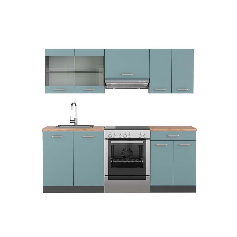 Vicco R-Line Kitchen Unit, White High-Gloss / Anthracite, 200 cm without Worktop