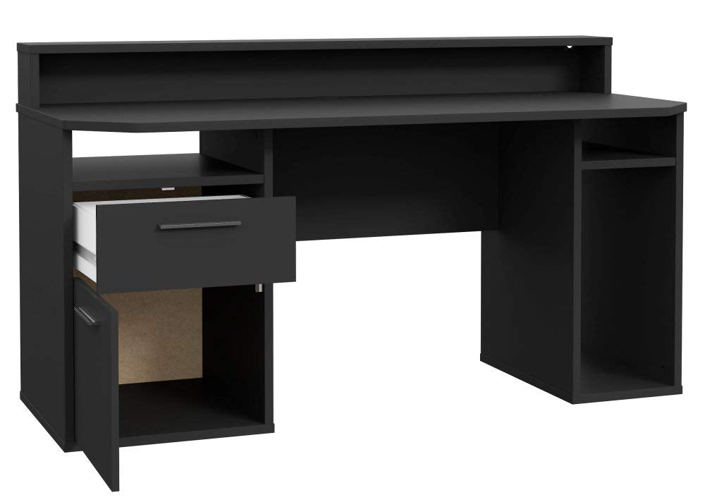 Forte TEZAUR Computer Desk Gaming Desk with LED Lighting and Shelf, Wood Material, Black, W x H x D: 200 x 91.1 x 125.4 cm
