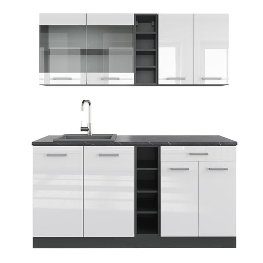 Vicco Single Kitchen R-Line White High Gloss / Anthracite 160 cm without Worktop