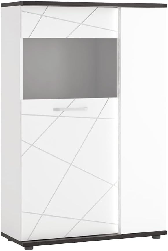 Living Room Furniture Set White 4-Piece Modern 1 Display Cabinet 1 Wall Shelf 1 Lowboard 1 Highboard with Lighting
