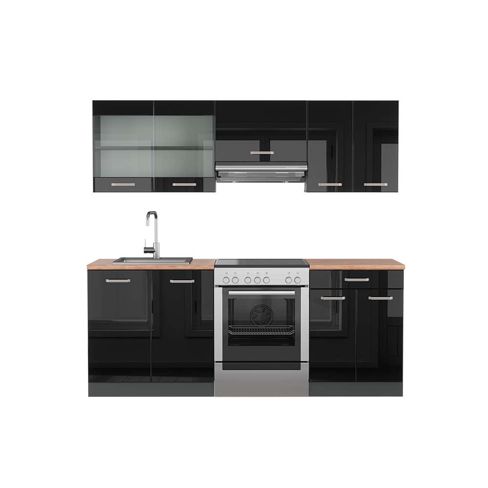 Vicco R-Line Kitchen Unit, White High-Gloss / Anthracite, 200 cm without Worktop