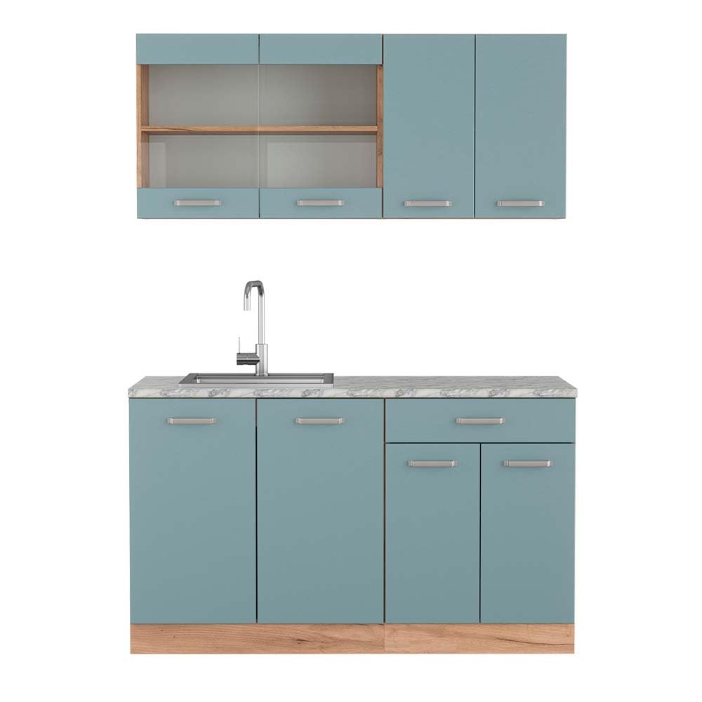 Vicco Single Kitchen R-Line, Black High Gloss / Gold Kraft Oak 140 cm, without Worktop