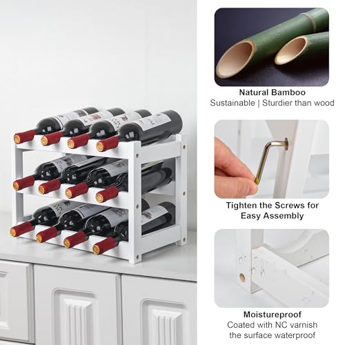 VASMIA Bamboo Wine Rack for 24 Bottles, Bottle Rack with 6 Levels for Cellar, Kitchen, Bar, Dining Room, Bottle Holder Wood with Table Top 41 x 24 x 81 cm, Natural