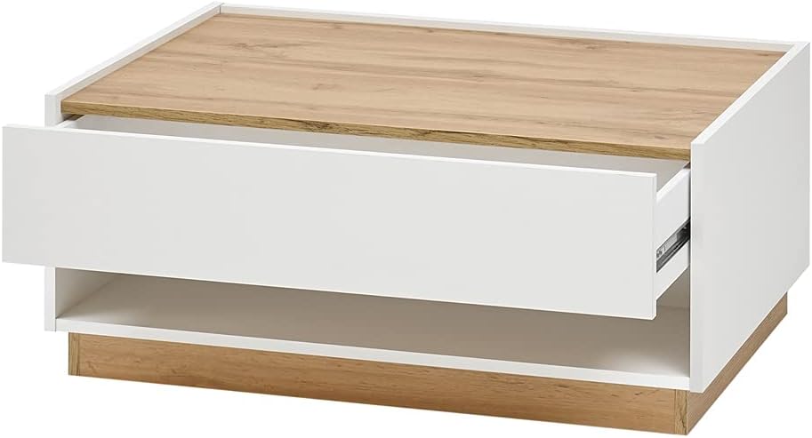 Lomadox Modern Coffee Table in White with Wotan Oak Edges W x H x D Approx. 90 x 38 x 60 cm