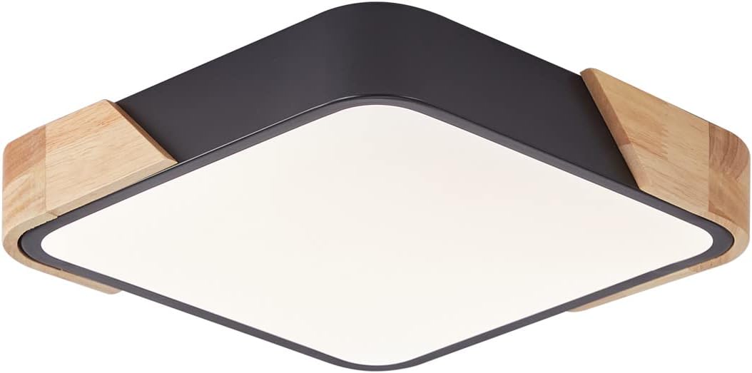 LED Wooden Ceiling Lights, Thin Flat Modern Flush-Mounted Light, Ceiling Lighting Lamps for Dining Room, Hallway, Living Room, Kitchen, Bedroom, 30 cm x 30 cm, 24 W, Warm White, 3000 K