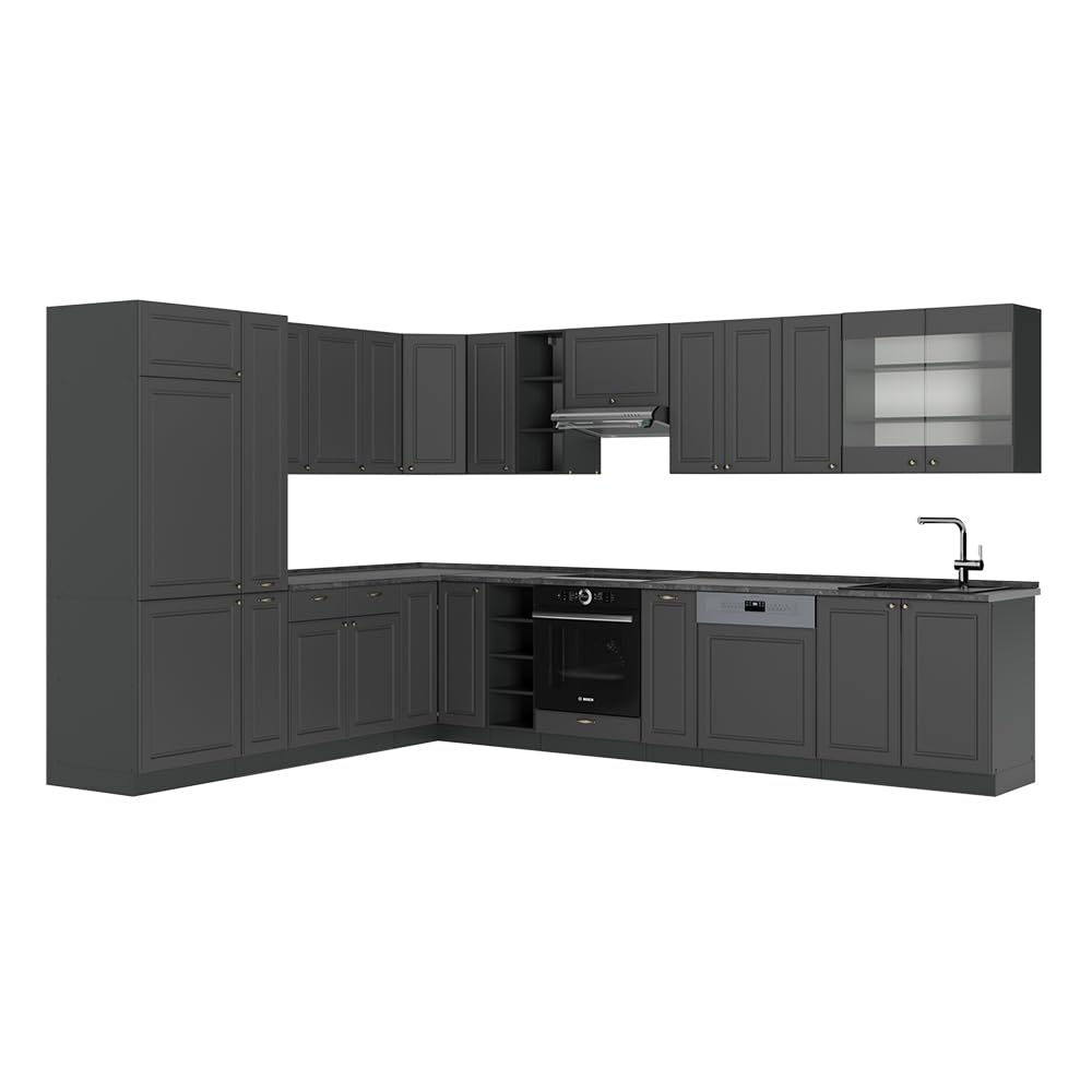 Vicco Fame-Line Corner Kitchen 257 x 347 cm White High Gloss / Anthracite without Worktop