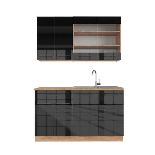 Vicco Kitchen Unit, Kitchen Block, Fitted Kitchen, Fame-Line, Single, Country House, 140 cm, Modern Kitchen Cabinets, Sink Cabinets, Drawers Cabinet Base, Wall Cupboard, Wall Glass Cabinet (Oak, Anthracite, Gold)