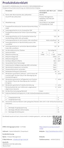 Vestel Fernseher 50 Zoll Smart TV Powered by TiVo, 4K UHD Fernseher mit Dolby Vision HDR, Dolby Atmos und integriertem Triple-Tuner, LED TV 50UT9740 schwarz