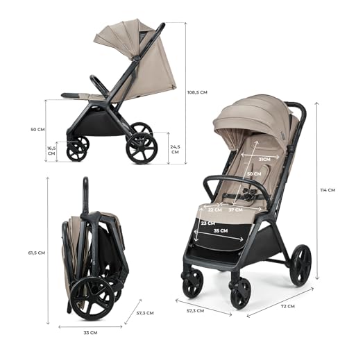 Kinderkraft Loom Buggy up to 27 kg, Pushchair, Enlarged Hood, Padded Wheels, Lying Position, Light Weight - 9 kg Spacious Basket, Compact Dimensions, Beige