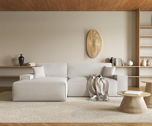 Selsey Sofa Corner Sofa Bed Couch with Storage Space Sleep Function Easy Care Polyurethane Foam L Shape Right Farese Beige Corduroy Look