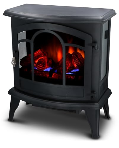 alpina Vicenza Electric Fireplace with Heater, Electric Heater 2000 W, Fireplace with Heater, Remote Control and Timer, Electric Stove with LED Flames, Freestanding, Black, 1800 W