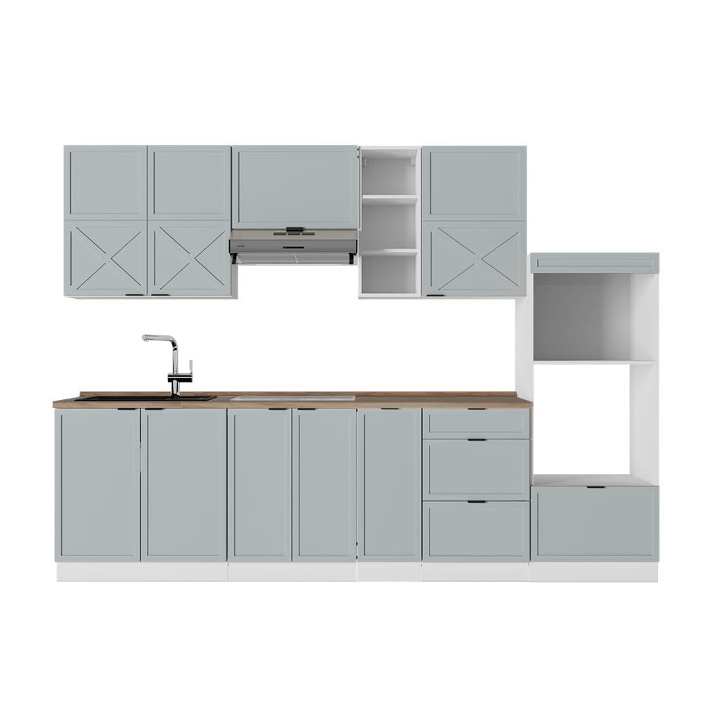 Vicco Fame-Line Kitchen Unit 280 cm without Worktop 280 cm High-Gloss Anthracite / White