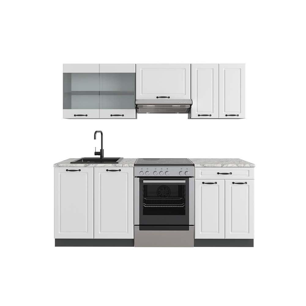 Vicco R-Line Kitchen Unit, White High-Gloss / Anthracite, 200 cm without Worktop