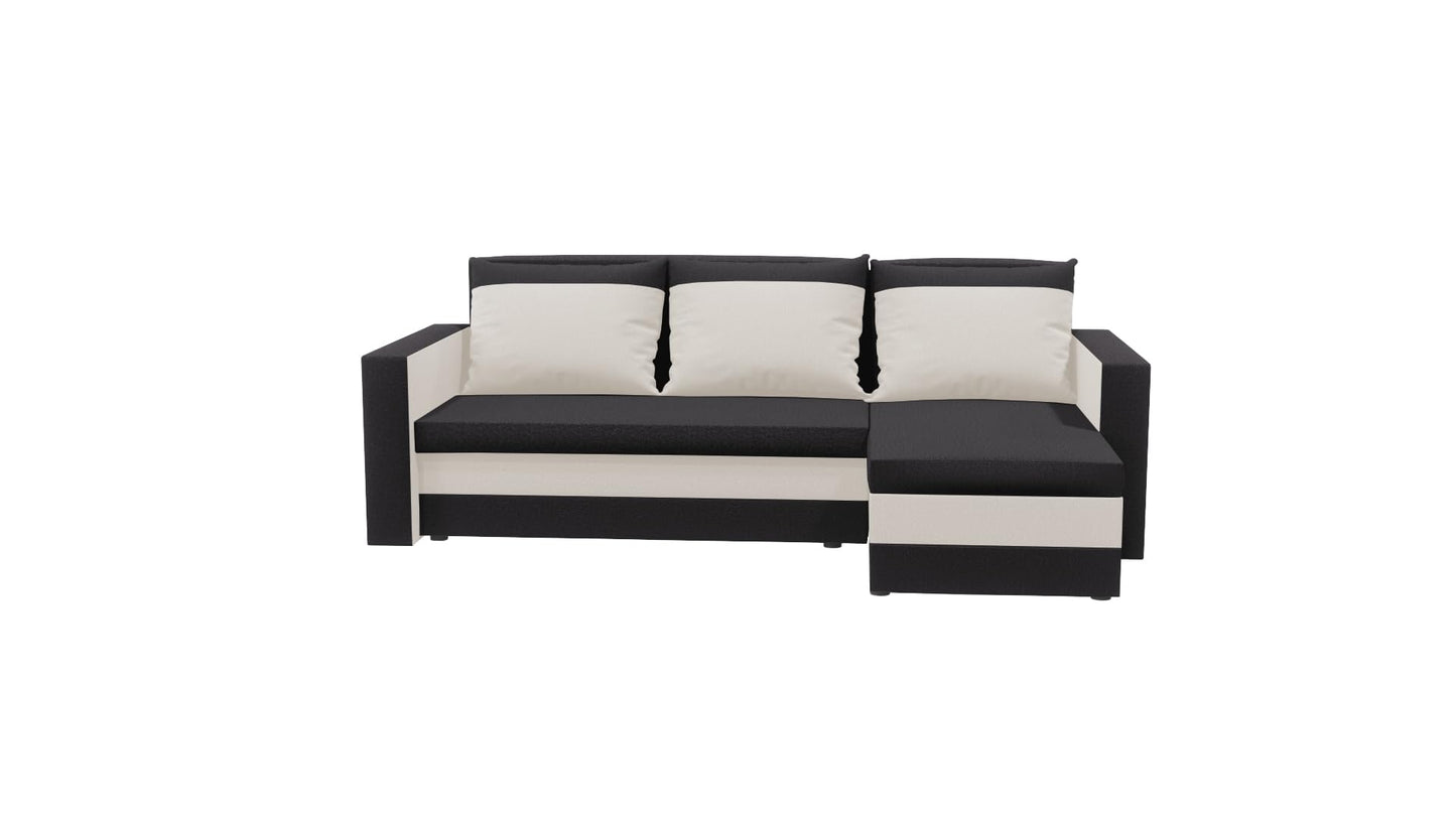 FORNIRO 24 Loft Ecksofa mit Schlaffunktion und Bettkasten - Sofa mit 3 Sitzen und Robustem Überzug - Universal Schlafcouch L-Form - Modern Couch - 225x130x75 cm - Schwarz-Türkis