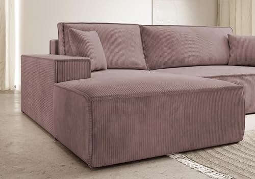 Selsey Sofa Corner Sofa Bed Couch with Storage Space Sleep Function Easy Care Polyurethane Foam L Shape Right Farese Beige Corduroy Look