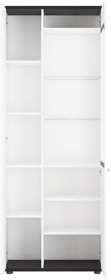 Living Room Furniture Set White 4-Piece Modern 1 Display Cabinet 1 Wall Shelf 1 Lowboard 1 Highboard with Lighting