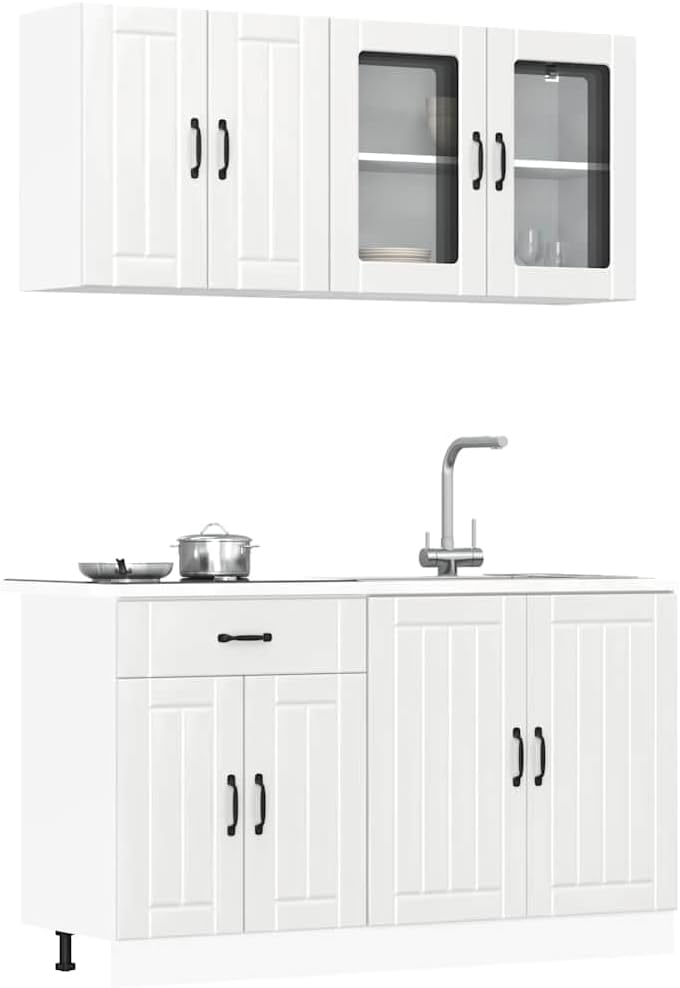 Lucca 7-Piece Kitchen Cabinet Set without Electrical Appliances High Gloss White Wood Material