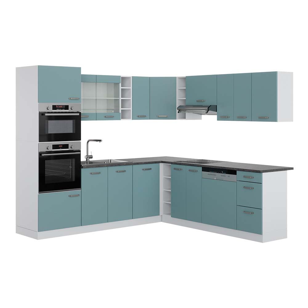 Vicco R-Line Fitted Kitchen Cabinets Country House Kitchen Furniture (White, Corner 247 x 237 cm)