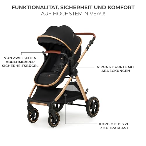 Kinderkraft ESME Pushchair 3-in-1 Complete Set up to 22 kg, Combination Pram Travel Systems with Baby Seat I-size 40-75 cm, Folding, Reclining Position, Beige