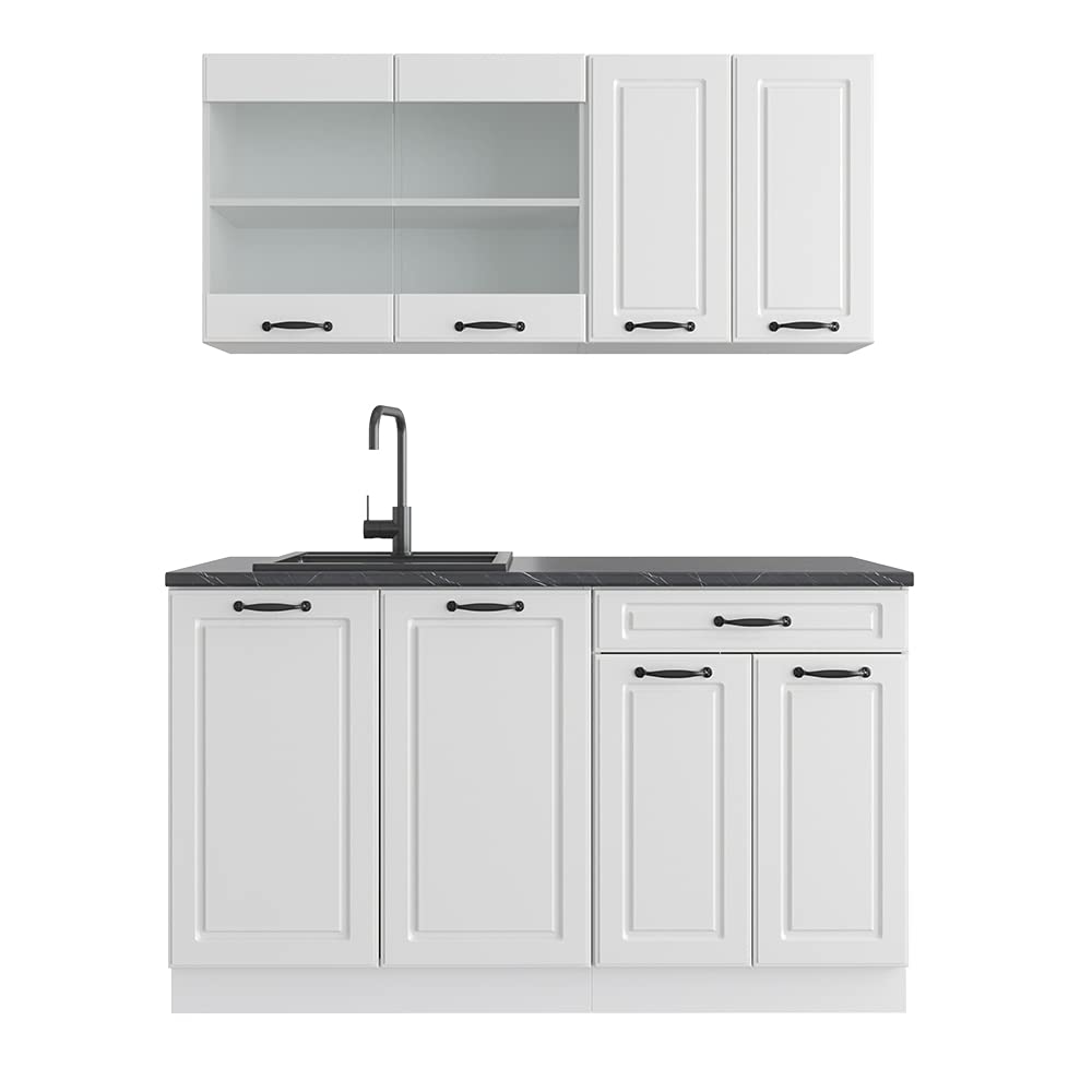 Vicco Single Kitchen R-Line, Blue/Grey/White, 140 cm, AP Anthracite