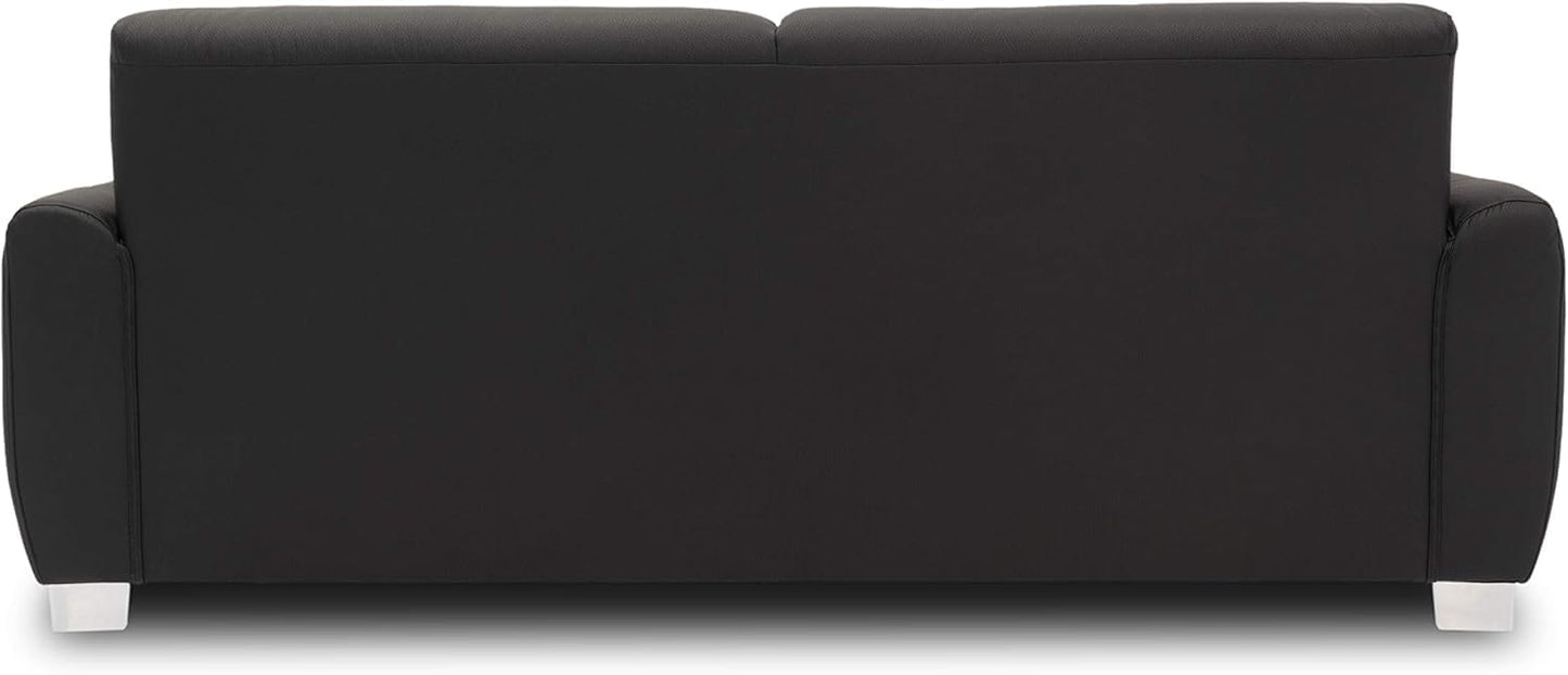Domo Collection Ricardo Sofa, 3-Seater Couch, Set in Faux Leather, Black, 220 x 89 x 81 cm