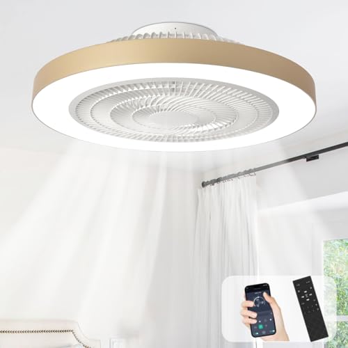 Depuley Ceiling Fan with Light: 20 Inch Ceiling Fan for Bedroom Modern Flat with Lighting - Smart App and Remote Control White Bladeless Fan with Lamp for Kitchen