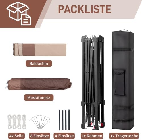 Bonnlo Folding Gazebo 3.3 x 3.3 m with 4 Mosquito Net Side Panels, Stable, UV-Resistant, Waterproof, Ventilated Double Roof, Height Adjustable Gazebo for Garden, Yard, Khaki