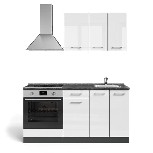 Vicco Single Kitchen R-Line Black High Gloss / White 160 cm with Hob Cabinet without Worktop
