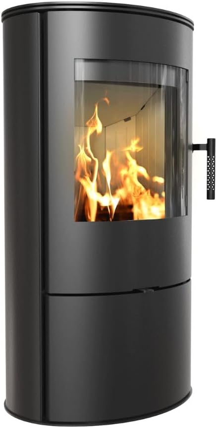 KRATKI Fireplace Made of Steel Rollo Ready Set Diameter 150 7 kW with Indoor Air Independent, Blass Cladding, Freestanding, BImSchV 2, Dust Outlet, 150 mm, EEK A Fireplace HKI