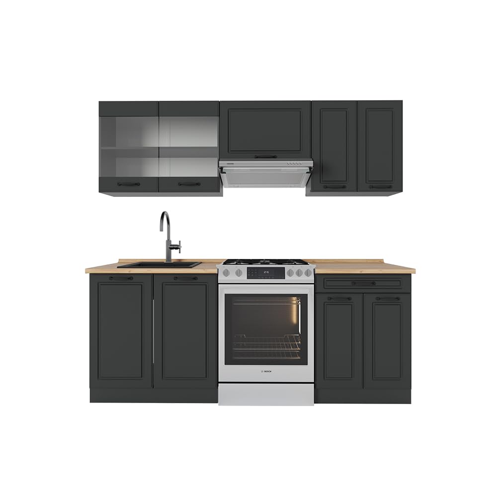 Vicco R-Line Kitchen Unit, White Country House / Anthracite, 200 cm without Worktop