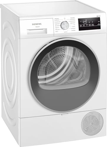 Siemens WT45HV0EM iQ300 Heat Pump Dryer, 8 kg, autoDry, super40 Programme, 63 dB, Touch LED Display, SoftDry, Outdoor Program, EasyClean Filter, Child Lock, White
