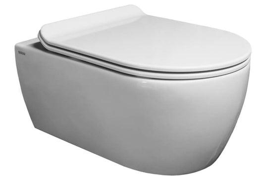 SSWW | Spülrandlose Toilette mit Softclose Toilettendeckel, Hänge-WC aus Keramik, Wand-WC, Tiefspüler | 54 cm lang