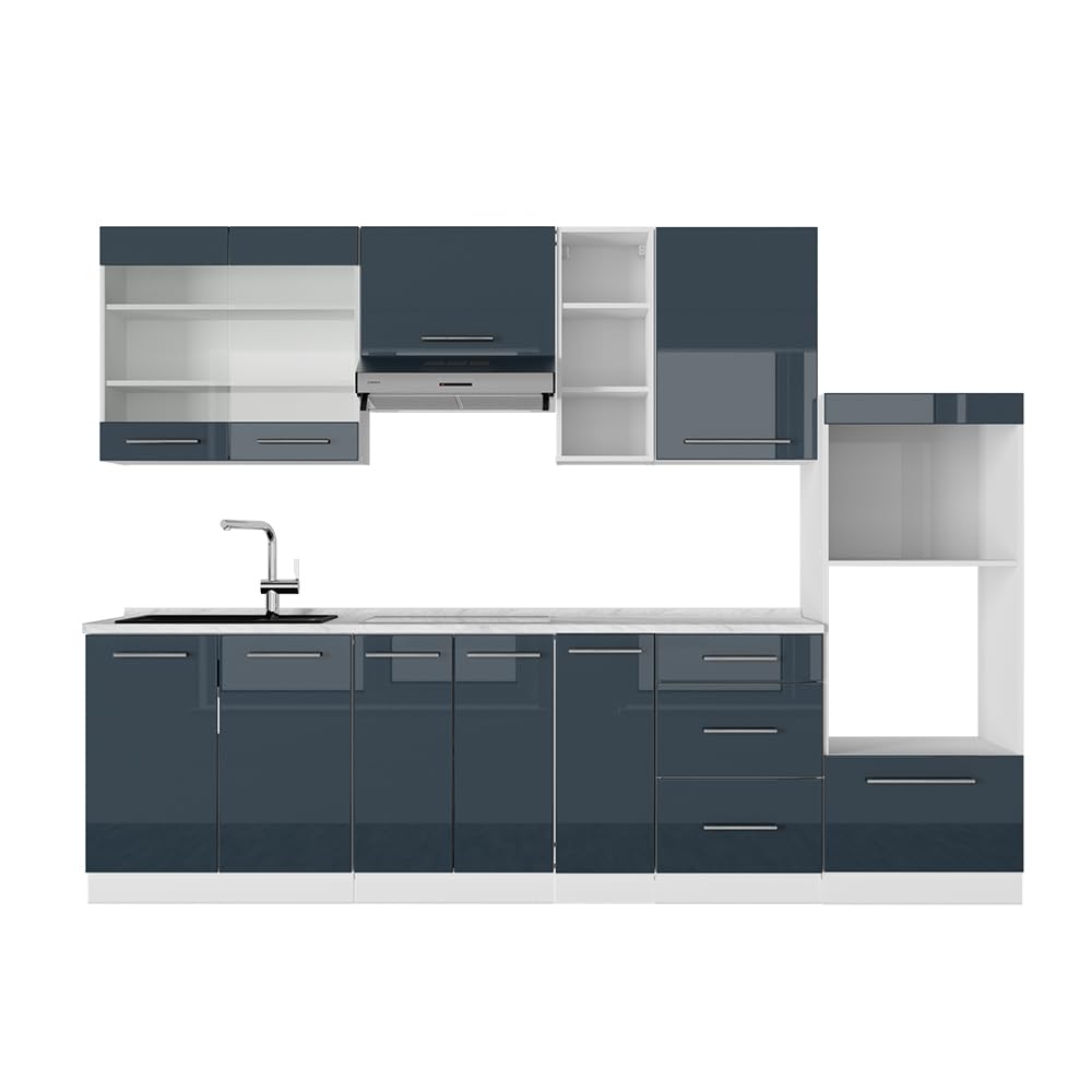 Vicco Fame-Line Kitchen Unit 280 cm without Worktop 280 cm High-Gloss Anthracite / White