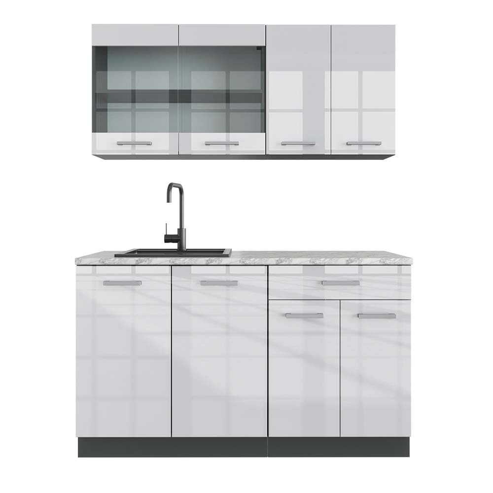 Vicco Single Kitchen R-Line, White High Gloss / Anthracite, 140 cm without Worktop